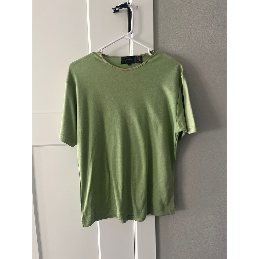 Glenover Women's Green Ribbed Knit T-Shirt Size L Short Sleeve Crew Neck